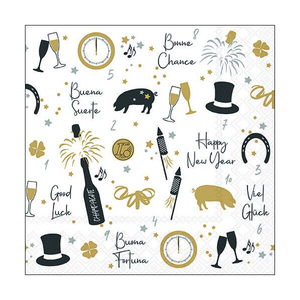 Silvester Neues Jahr Servietten Format: 33 x 33 cm 3-lagig 20 Servietten Luck elements