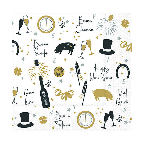 Silvester Neues Jahr Servietten Format: 33 x 33 cm 3-lagig 20 Servietten Luck elements