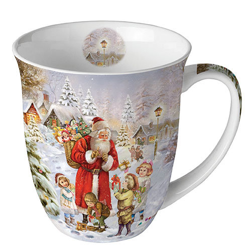 A - Weihnachten - Becher - Mug 0.4 L - Fine Bone China - Format: Ø 10 cm x H 10,5 cm - 1 Becher pro Packung – Santa bringing presents