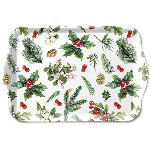 Weihnachten – Tray Melamine – Tablett – Format: 13 x 21 cm –  Winter greenery white FSC Mix