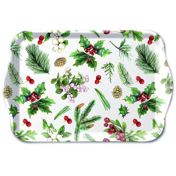 Weihnachten Tray Melamine Tablett Format: 13 x 21 cm Winter greenery white