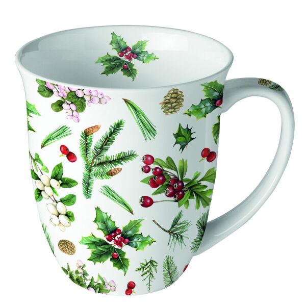 Weihnachten Becher Mug 0.4 L Fine Bone China Format: Ø 10 cm x H 10,5 cm 1 Becher pro Packung Winter greenery white