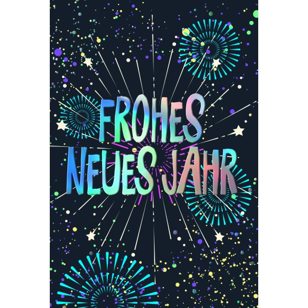 Neujahr Glückwunschkarten Sterne, Feuerwerk, mit Regenbogenfolie