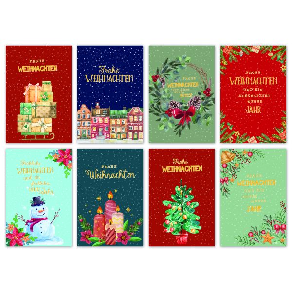 Weihnachten 100 Grußkarten mit Umschlag Bundle-UVP € 150 - 8 gezeichnete Motive