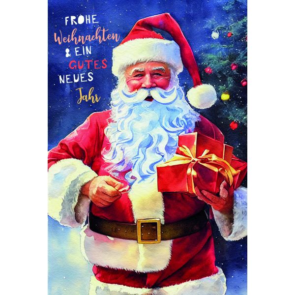 Weihnachten Glückwunschkarten Weihnachtsmann mit Geschenk, Naturkarton