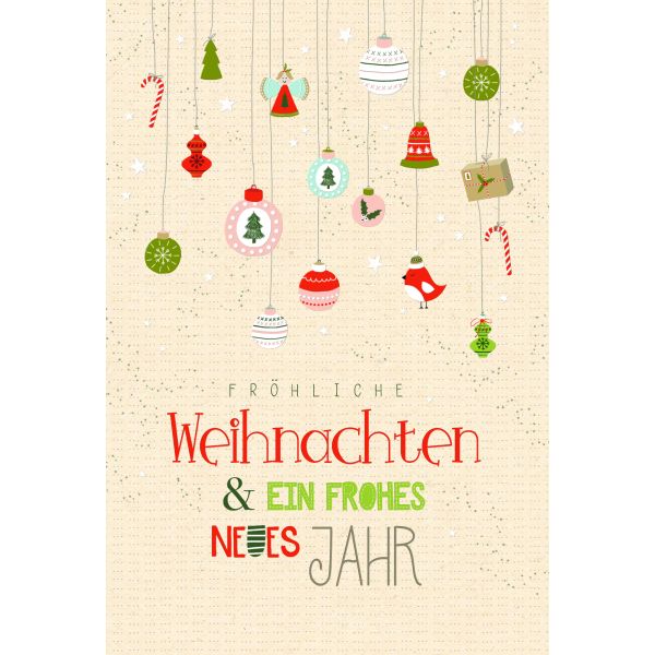 Weihnachten Grußkarte Glückwunschkarte mit Umschlag Green Line Weihnachtsbaumkugeln,
