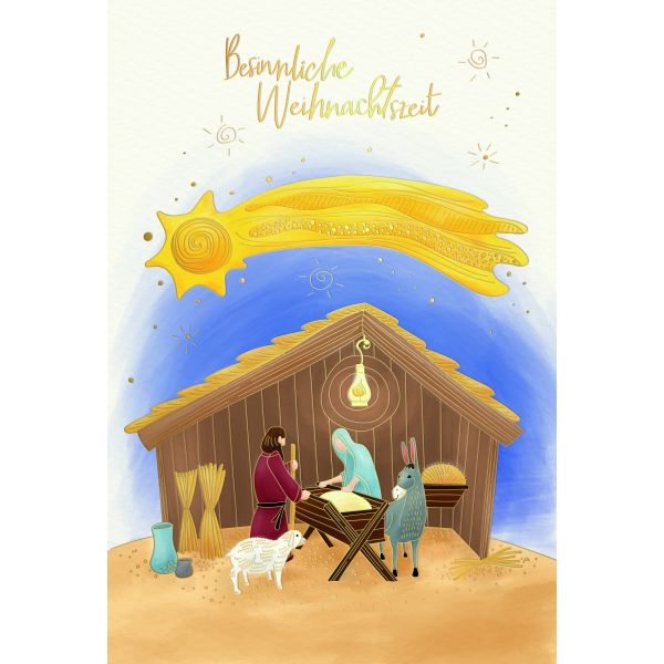 Weihnachten Skorpions art Glückwunschkarten mit Umschlag Sternschnuppe und Christkind, Naturkarton, mit Goldfolie und Blindprägung