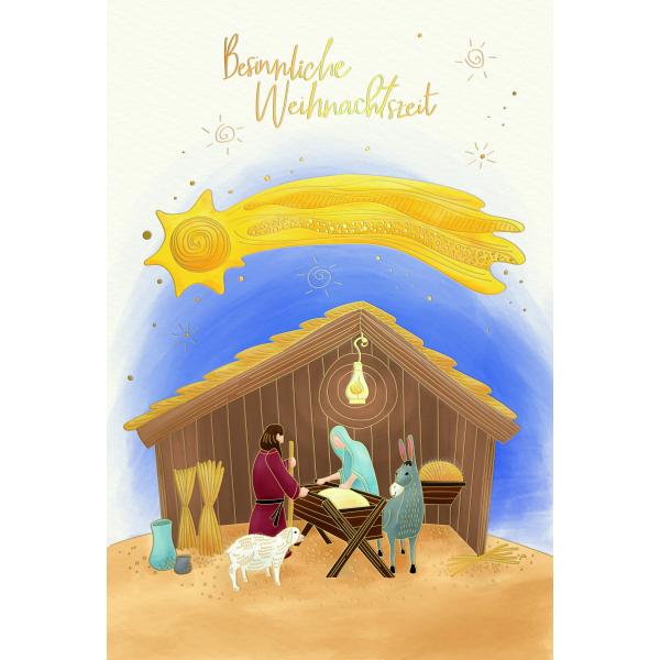 Weihnachten Skorpions art Glückwunschkarten mit Umschlag Sternschnuppe und Christkind, Naturkarton, mit Goldfolie und Blindprägung