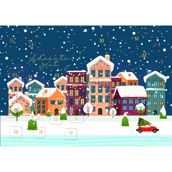 Weihnachten Adventskalender A5 Glückwunschkarten Häuser, Bäume, gestanzt