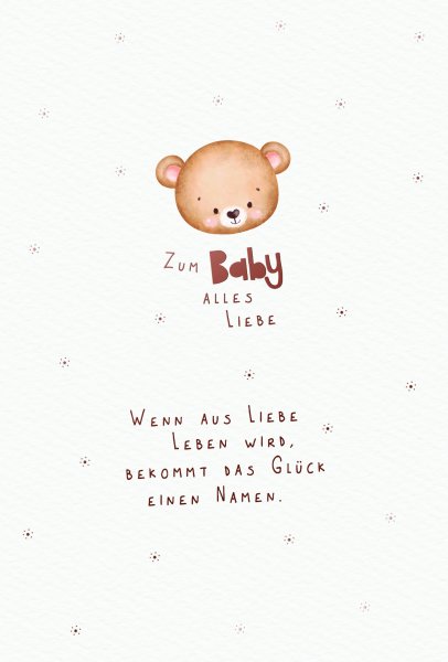 Geburt - Glückwunschkarten im Format  11,5 x 17 cm - Teddybärenkopf, Naturkarton, mit roségoldener Metallicfolie