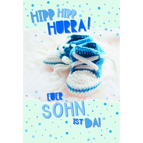 Geburt Baby Junge Glückwunschkarte mit Umschlag Gestrickte Babyschuhe