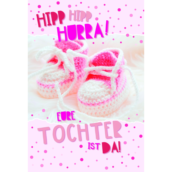 Geburt Baby Mädchen Glückwunschkarte mit Umschlag Gestrickte Babyschuhe