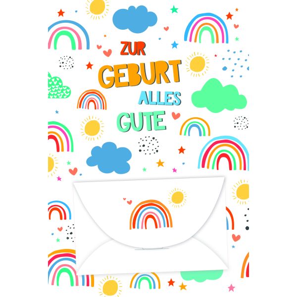 Geburt Baby Geldkarte Glückwunschkarten mit Umschlag Wolken, Sonnen, Bögen, mit Geldkuvert