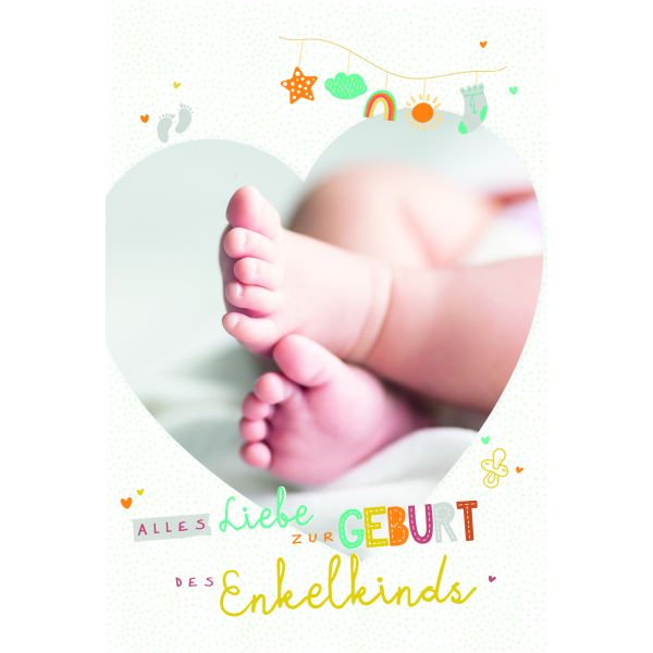 Geburt Baby Großeltern Glückwunschkarten mit Umschlag Babyfüße Enkelkind Glückwünsche Oma und Opa