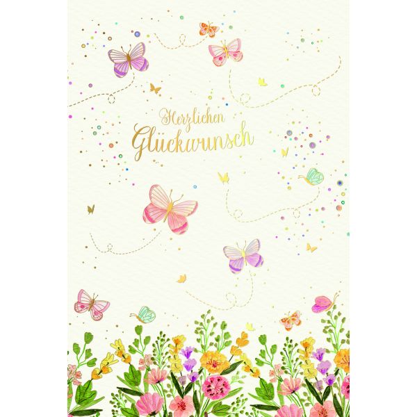 Allgemeine Wünsche Skorpions art Glückwunschkarten Blumen, Schmetterlinge, Naturkarton, mit Goldfolie und Blindprägung