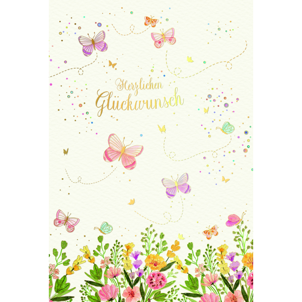 Allgemeine Wünsche Skorpions art Glückwunschkarten Blumen, Schmetterlinge, Naturkarton, mit Goldfolie und Blindprägung