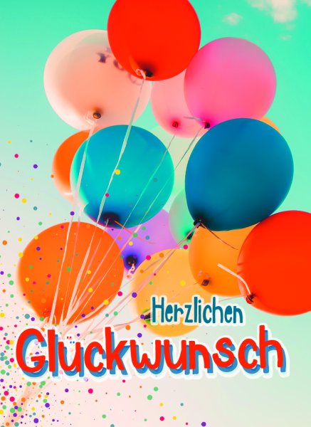 Klammermini Allgemeine Wünsche - Glückwunschkarten im Format  5,5 x 7,5 cm - Bunte Luftballons, mit Miniklammer