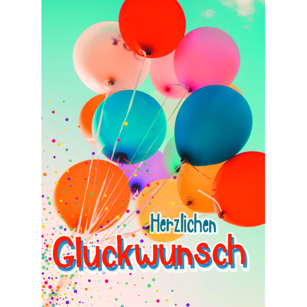 Klammermini Allgemeine Wünsche Glückwunschkarten im Format  5,5 x 7,5 cm Bunte Luftballons, mit Miniklammer