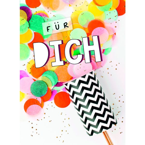 Klammermini Allgemeine Wünsche Glückwunschkarten im Format  5,5 x 7,5 cm Konfettikanone, mit Miniklammer