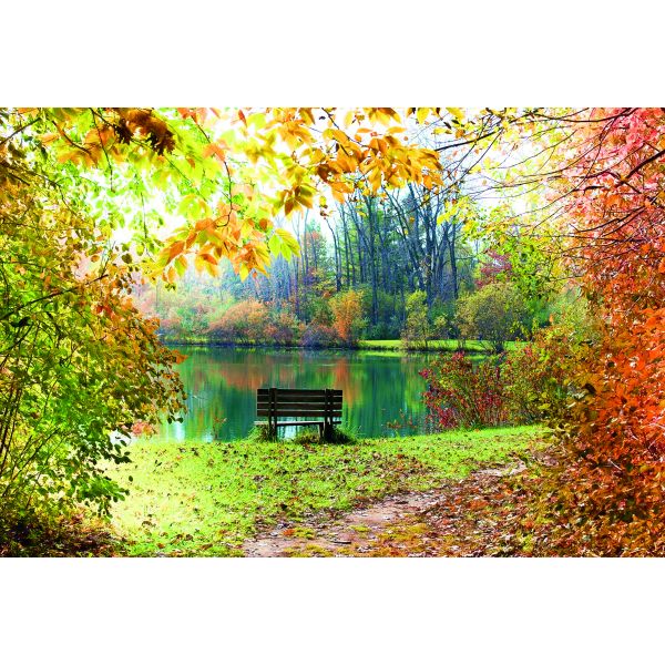Fotokarte Herbst Glückwunschkarten  Parkbank am See im Herbst