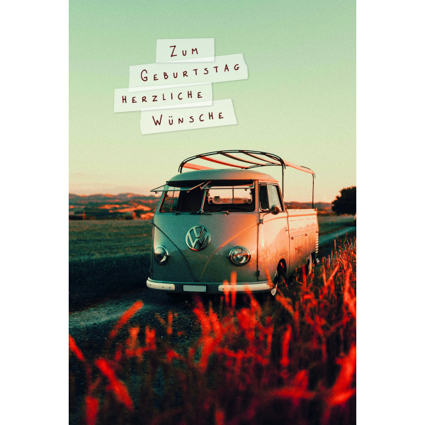 Geburtstag Eine Glückwunschkarte mit Briefumschlag Doppelkarte zum aufklappen Bus Camper