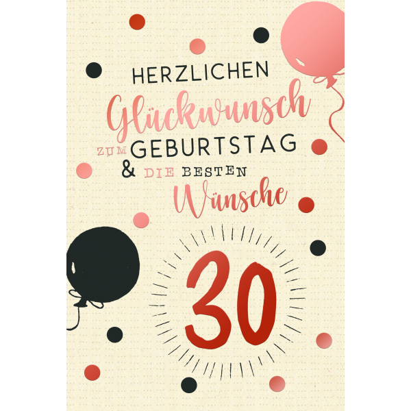 30. Geburtstag Unverpackte Glückwunschkarte mit Umschlag Greenline 30. Geburtstag Herzlichen Glückwunsch