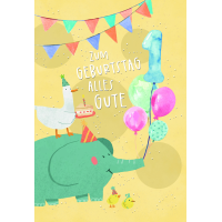 Zahlengeburtstag 1 Jahr Karte Elefant, Gans und...