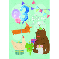 Zahlengeburtstag 3 Jahre Karte Bär, Maus, Frosch,...