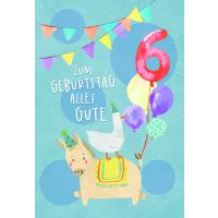Zahlengeburtstag 6 Jahre Karte Pferd und Gans mit...