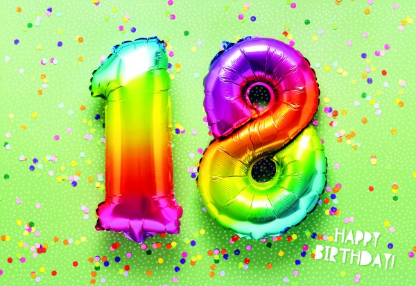 Zahlengeburtstag 18 Jahre - Zahlen 1 und 8 aus bunten Luftballons