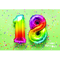 Zahlengeburtstag 18 Jahre Zahlen 1 und 8 aus bunten...