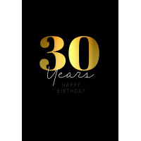 Zahlengeburtstag 30 Jahre Karte Schriftkarte, mit Goldfolie