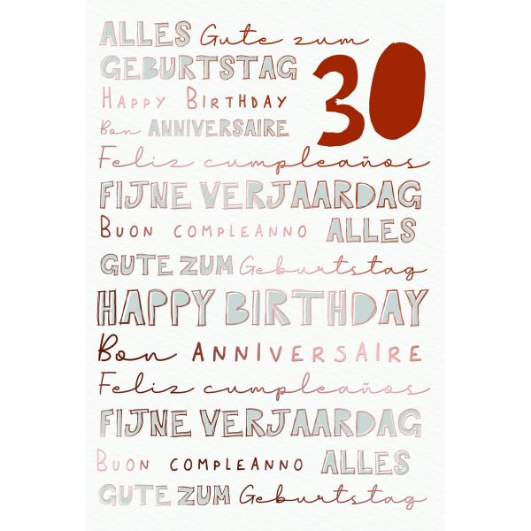 Zahlengeburtstag 30 Jahre Karte Schriftkarte, Naturkarton, mit roségoldener Metallicfolie