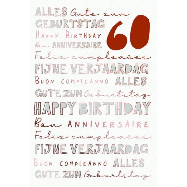 Zahlengeburtstag 60 Jahre Karte Schriftkarte, Naturkarton, mit roségoldener Metallicfolie
