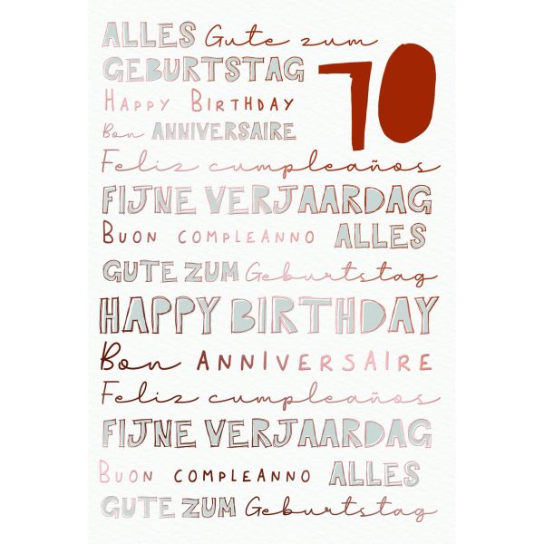 Zahlengeburtstag 70 Jahre Karte Schriftkarte, Naturkarton, mit roségoldener Metallicfolie