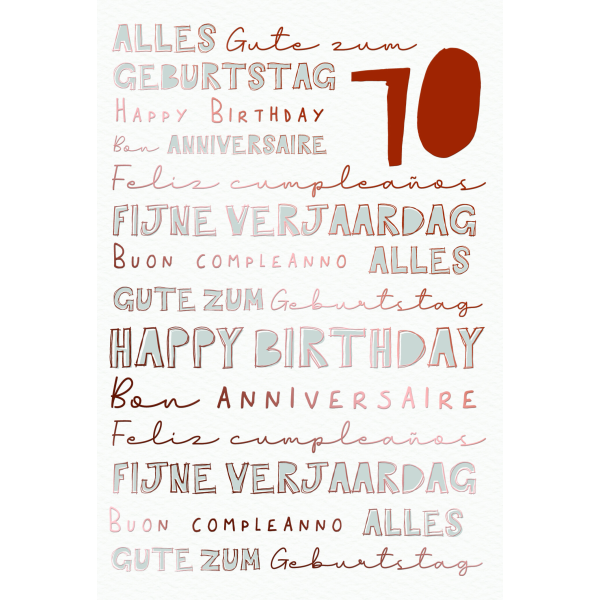 Zahlengeburtstag 70 Jahre Karte Schriftkarte, Naturkarton, mit roségoldener Metallicfolie