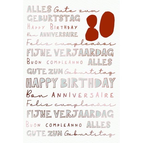 Zahlengeburtstag 80 Jahre Karte Schriftkarte, Naturkarton, mit roségoldener Metallicfolie