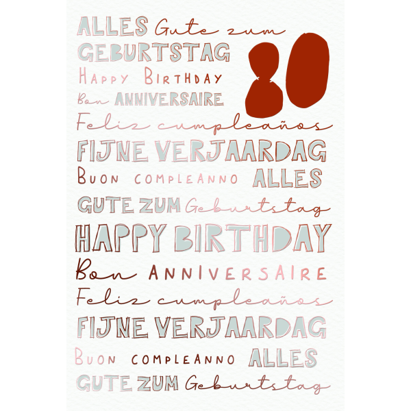 Zahlengeburtstag 80 Jahre Karte Schriftkarte, Naturkarton, mit roségoldener Metallicfolie
