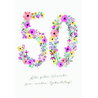 Zahlengeburtstag 50 Jahre Karte Zahlen aus Blumen und...