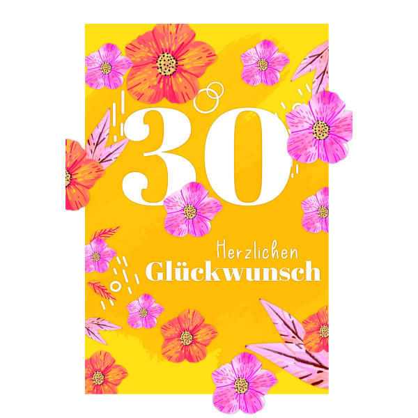 Zahlengeburtstag 30 Jahre Karte Blüten und Blätter