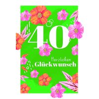 Zahlengeburtstag 40 Jahre Karte Blüten und Blätter