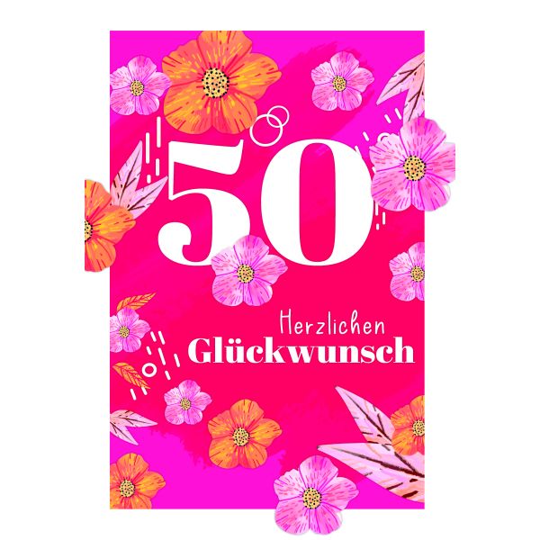 Zahlengeburtstag 50 Jahre Karte Blüten und Blätter