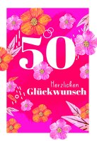 Zahlengeburtstag 50 Jahre - Karte - Blüten und...