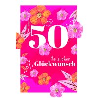 Zahlengeburtstag 50 Jahre Karte Blüten und Blätter