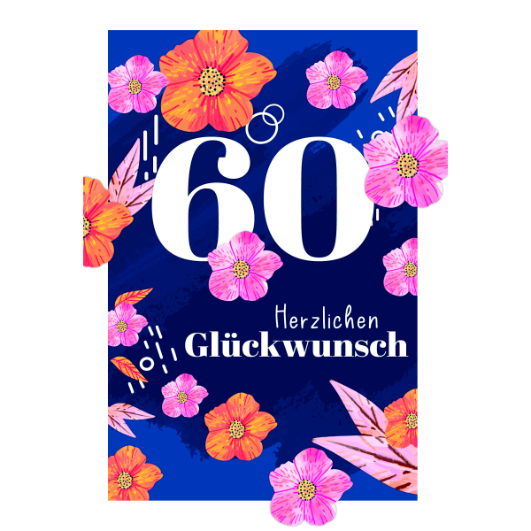 Zahlengeburtstag 60 Jahre Karte Blüten und Blätter