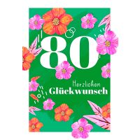 Zahlengeburtstag 80 Jahre Karte Blüten und Blätter