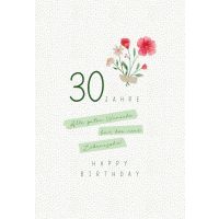 Zahlengeburtstag 30 Jahre Karte Blumen, Naturkarton