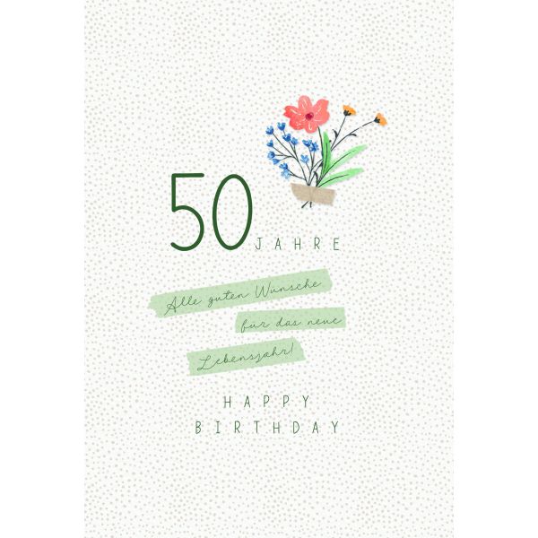 Zahlengeburtstag 50 Jahre Karte Blumen, Naturkarton