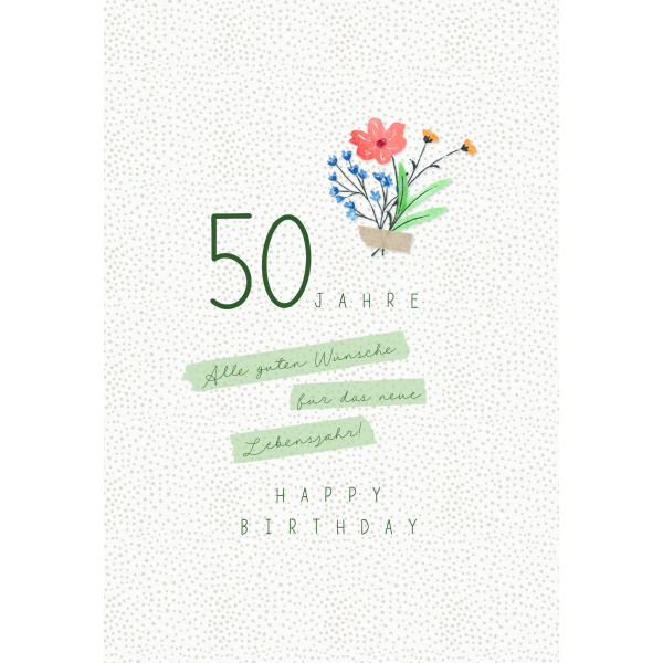 Zahlengeburtstag 50 Jahre Karte Blumen, Naturkarton