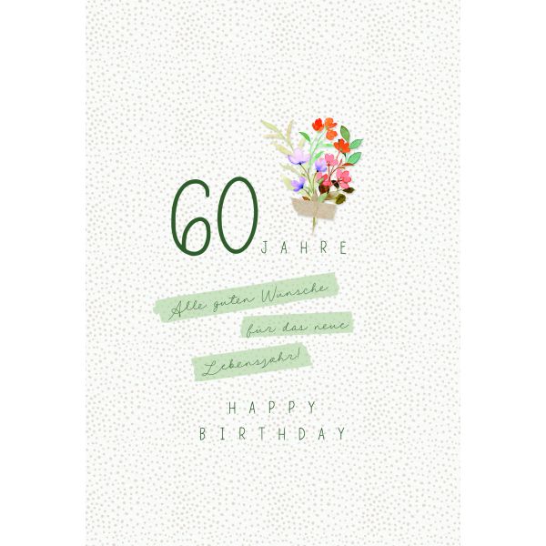 Geburtstagskarte 60 Jahre - Elegante Aquarell Blumenillustration In Pastellfarben Feine
